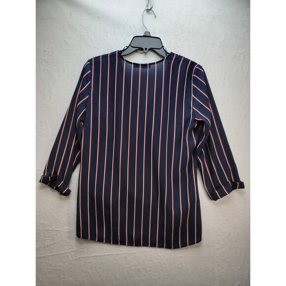 Atmosphere Striped Navy Blue and Red Blouse, Size 6 - Picture 5 of 14